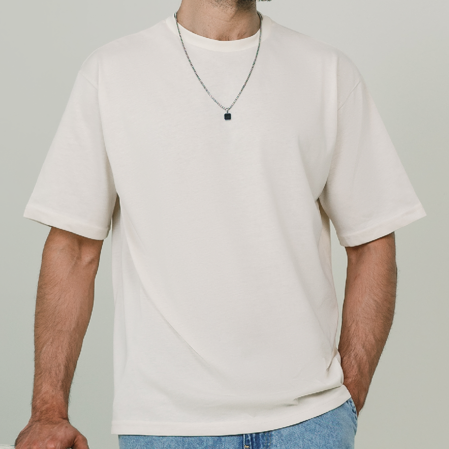 Cream White Basic Crew Neck T-Shirt